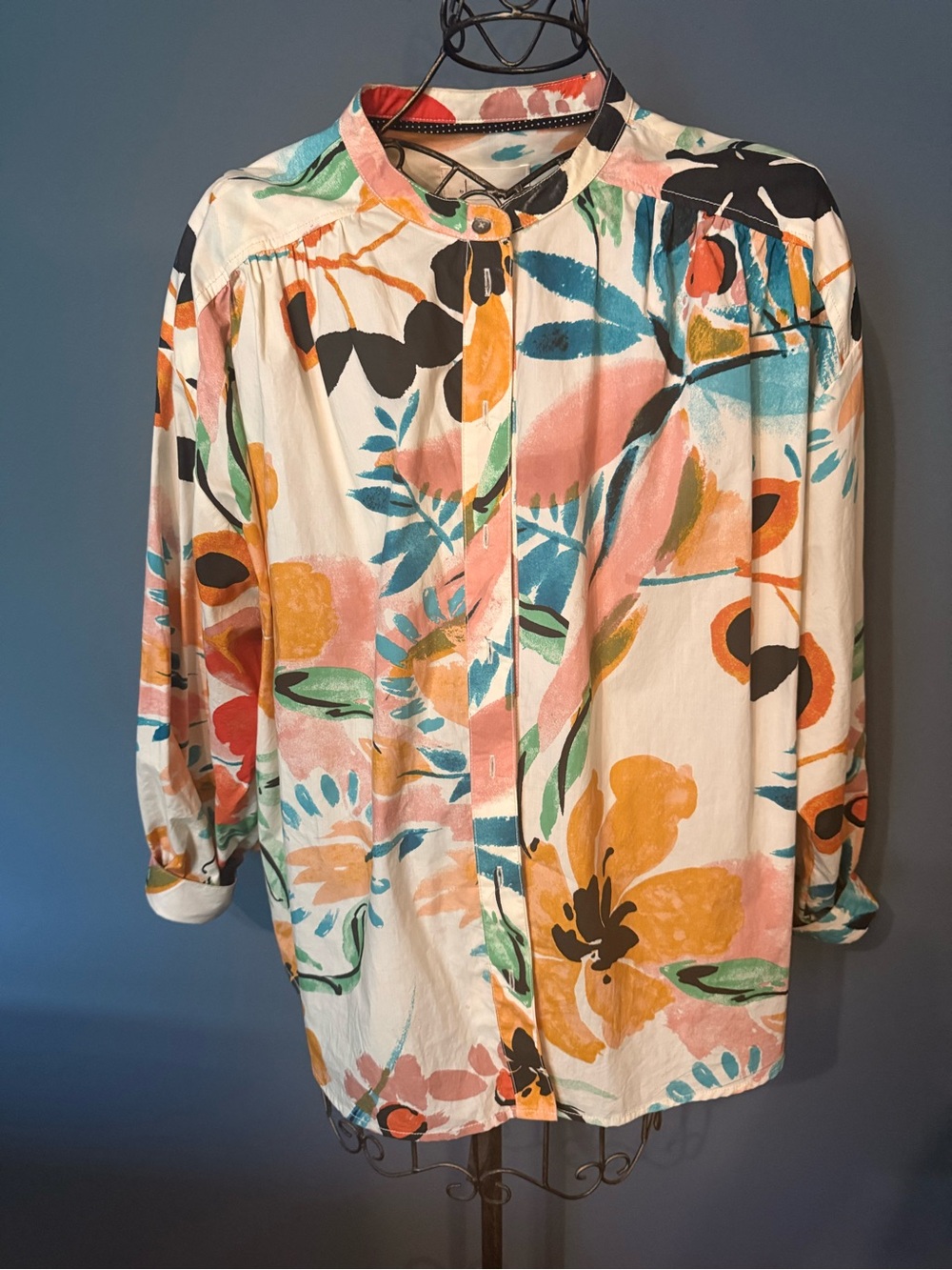 Anthropologie Multicolor Abstract Floral Button-Down Blouse